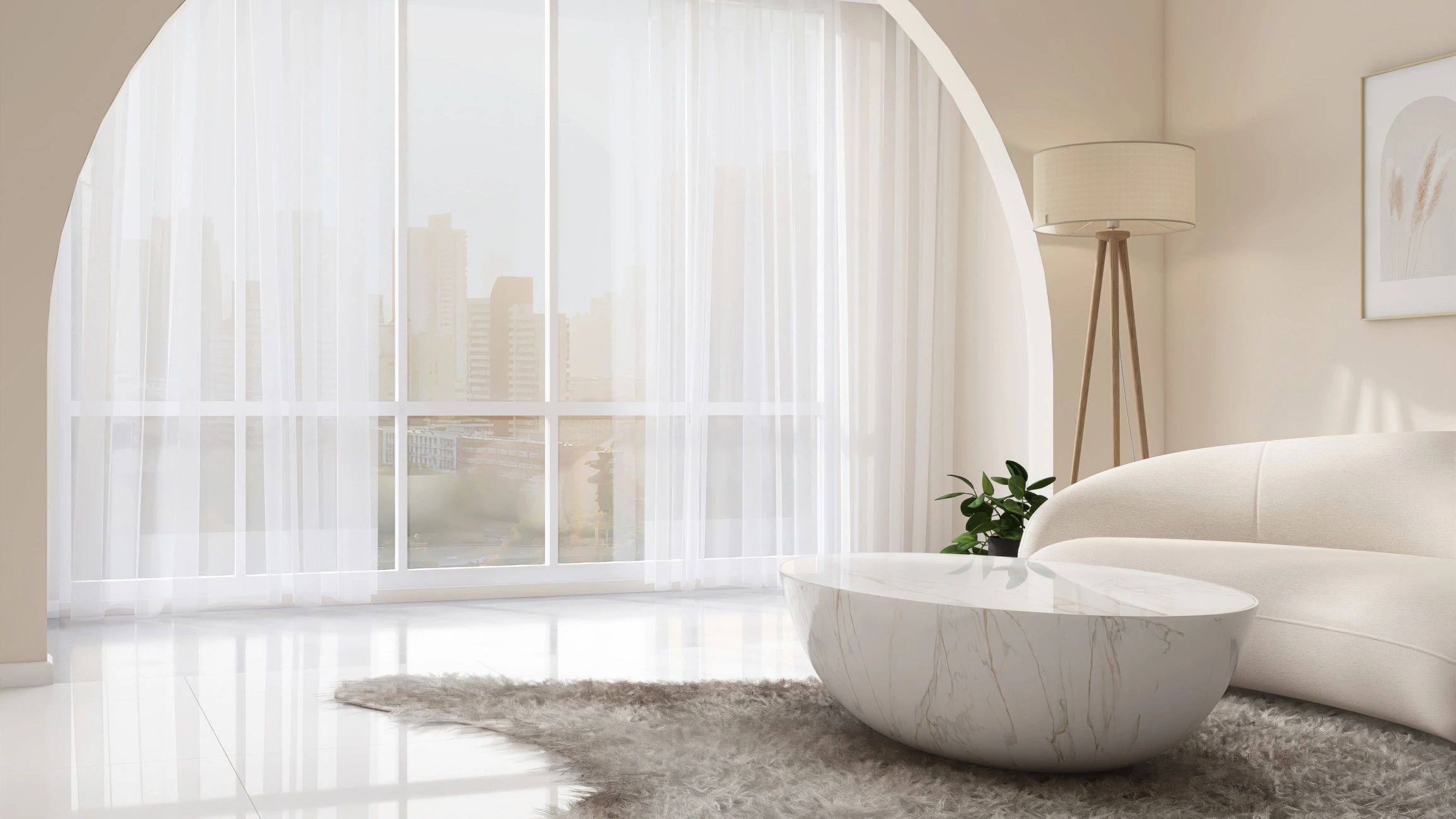 Sala elegante con cortinas modernas y luz natural